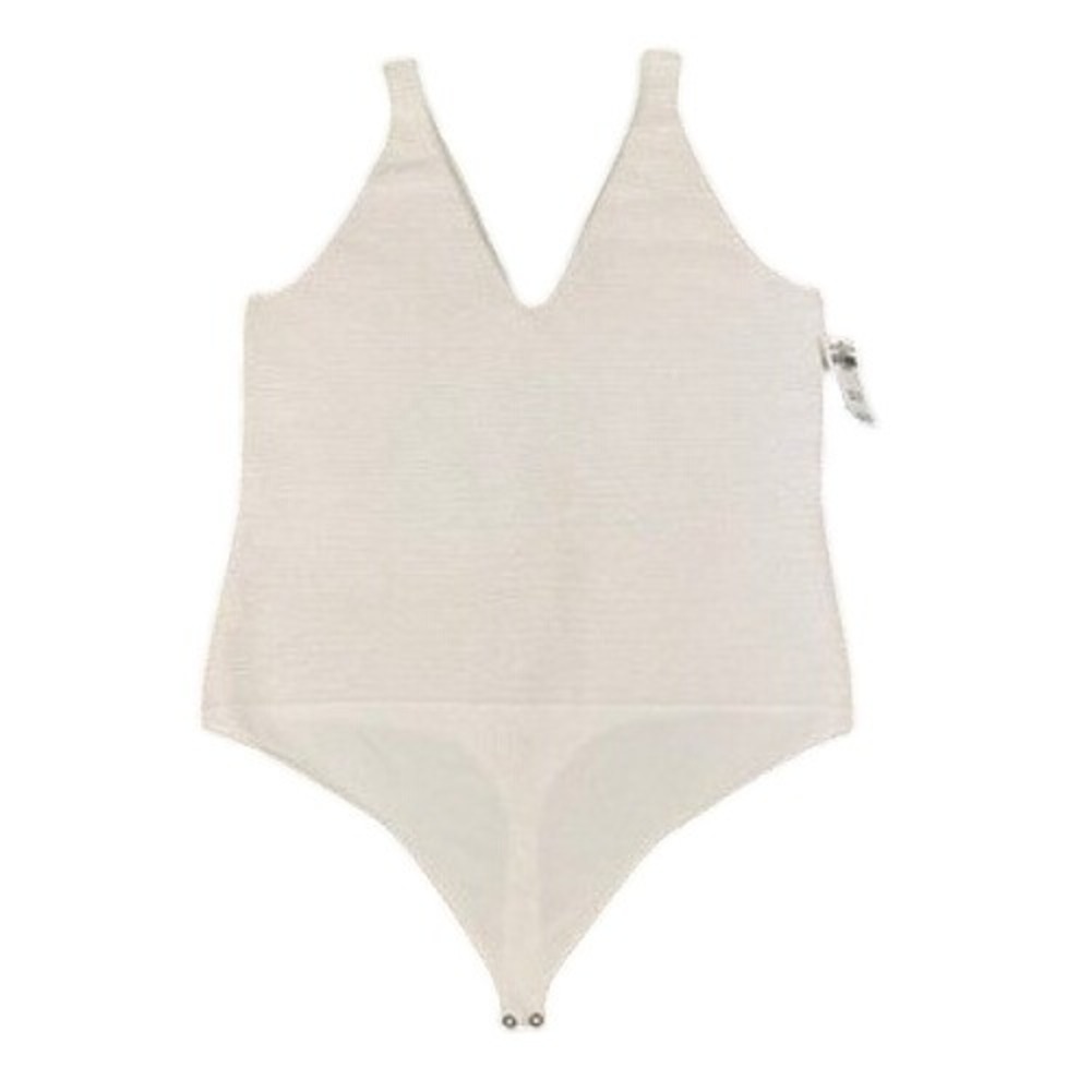 Abercrombie & Fitch White Ribbed‎ V-Neck Sleeveless Bodysuit - XXL